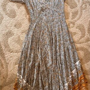 Japna Blue and Orange Floral Maxi Dress